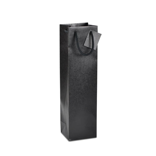 Sac bouteille kraft noir format magnum 13x11,4x44 cm avec poignées tressées — emballage professionnel pour cavistes