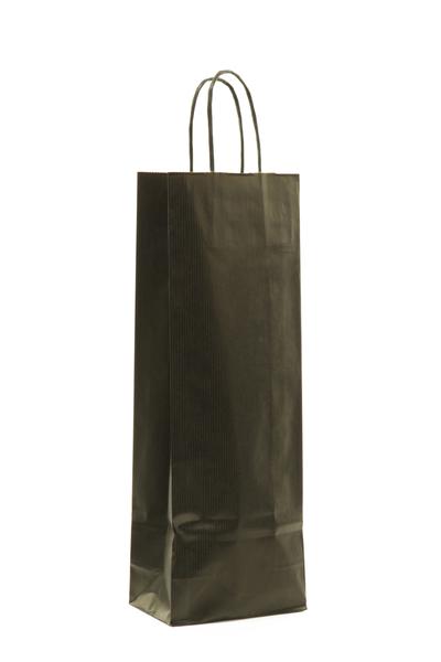 Sac en papier kraft noir résistant avec poignées torsadées, idéal pour le transport et l’emballage de 1 bouteilles, fabrication européenne