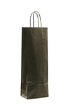 Sac en papier kraft noir résistant avec poignées torsadées, idéal pour le transport et l’emballage de 1 bouteilles, fabrication européenne