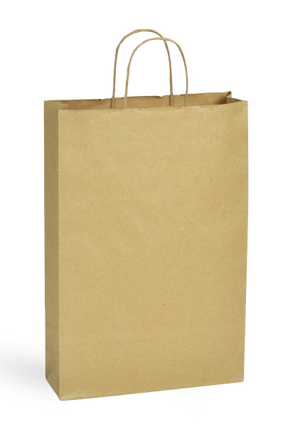 Sac en papier kraft résistant avec poignées torsadées, idéal pour le transport et l’emballage de 3 bouteilles, fabrication européenne