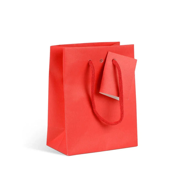 Sac kraft rouge luxe à poignées cordelières papier, petit format 11,4x14,6 cm, idéal bijoux et accessoires