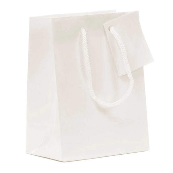 Sac cabas luxe pelliculé mat blanc Small avec poignées cordon pour emballage cadeau professionnel