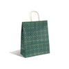 Sac kraft Noël vert et or format moyen 26+12x32 cm, vendu par 50 pour commerces et boutiques