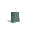 Sac papier kraft Noël vert impression cerfs dorés avec poignées torsadées or, usage professionnel boutique