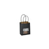 Sac papier kraft noir avec fenêtre transparente format T1 11,5+6,5x14,7 cm, poignées torsadées