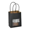 Sac papier kraft noir avec fenêtre transparente format T1 11,5+6,5x14,7 cm, poignées torsadées