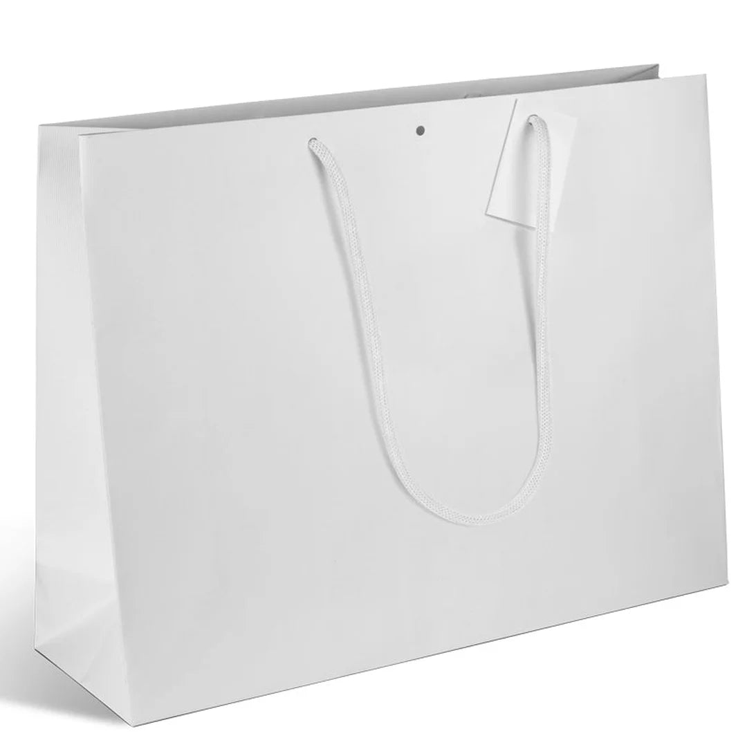 Grand sac papier luxe blanc mat format Large ou Giant à poignées longues pour boutique de mode