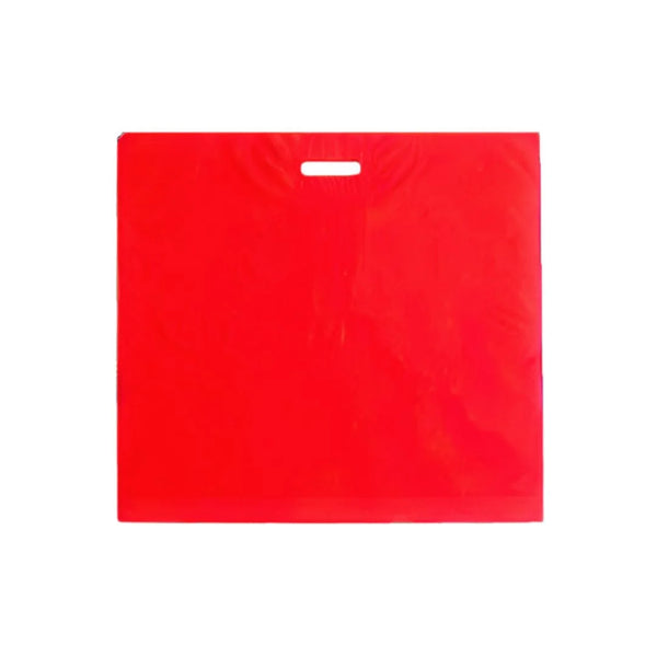 Sac plastique rouge à poignées découpées 64x59+8 cm pour magasin, lot de 50 pièces