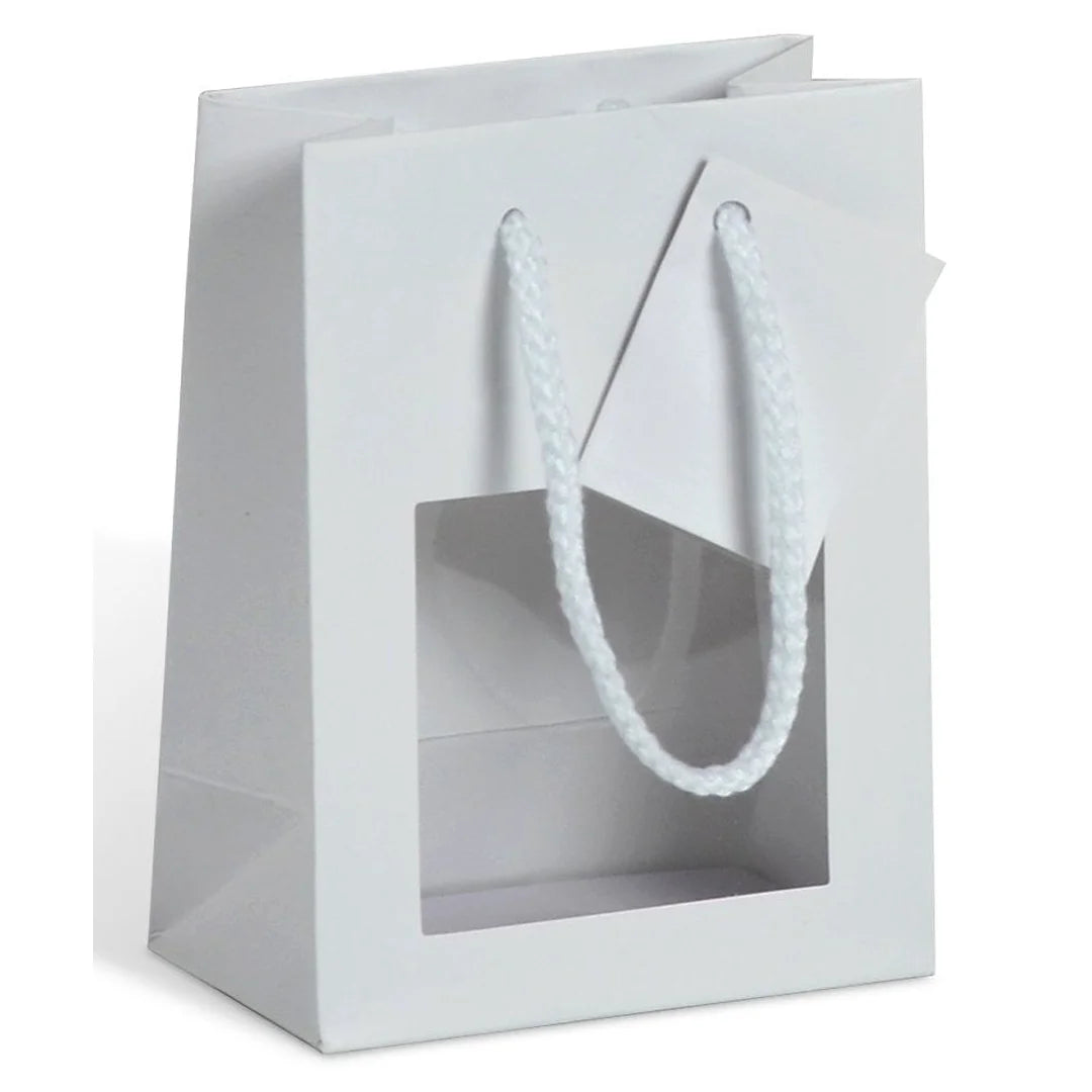 Sac vitrine blanc pelliculé 175 g pour boutique haut de gamme, bijouterie et parfumerie