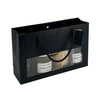 Confiturier vitrine horizontal kraft noir avec fenêtre, 175 g/m², poignées cordelières et fond renforcé, carte cadeau incluse. Élégant et recyclable.