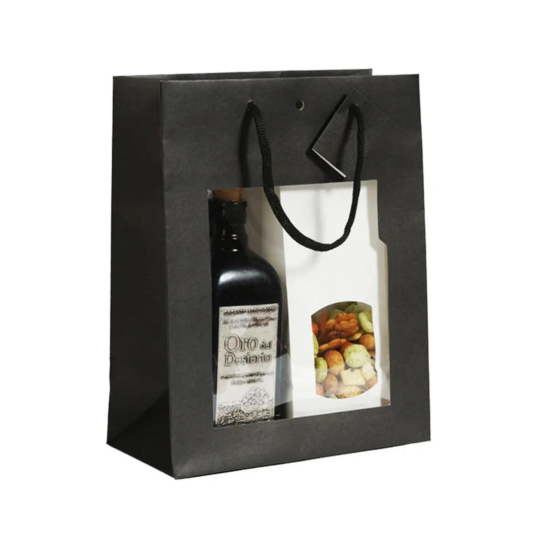 Sac vitrine noir embossé fenêtre PET format Small et Middle pour emballage professionnel haut de gamme