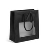 Sac vitrine noir pelliculé avec fenêtre PET et poignées cordelières pour boutique et bijouterie