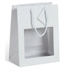 Sac vitrine pelliculé blanc avec fenêtre PET et poignées cordelières, format Small et Middle