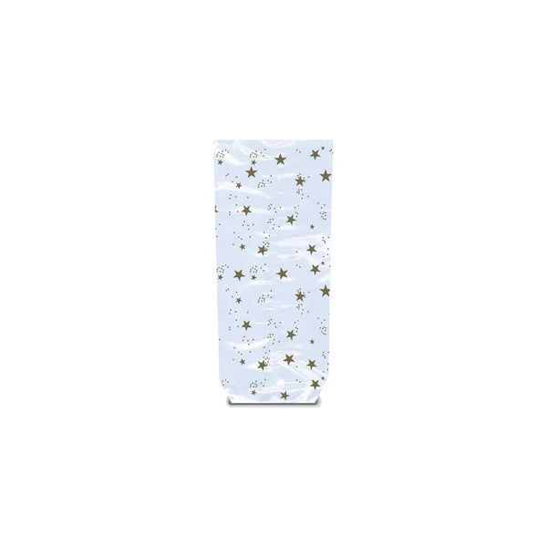 Sachet confiseur OPP transparent étoiles or fond carton, apte contact alimentaire, pour chocolatiers et confiseurs