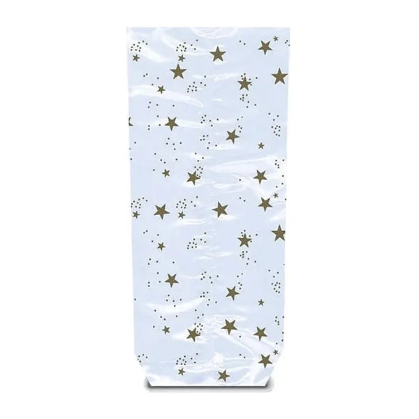 Sachet confiseur OPP transparent étoiles or fond carton, apte contact alimentaire, pour chocolatiers et confiseurs