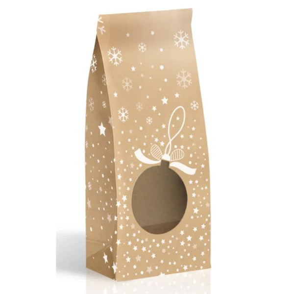 Sachet kraft Noël thermosoudable motif boules, doublé polypropylène, apte contact alimentaire, lot 100 pces