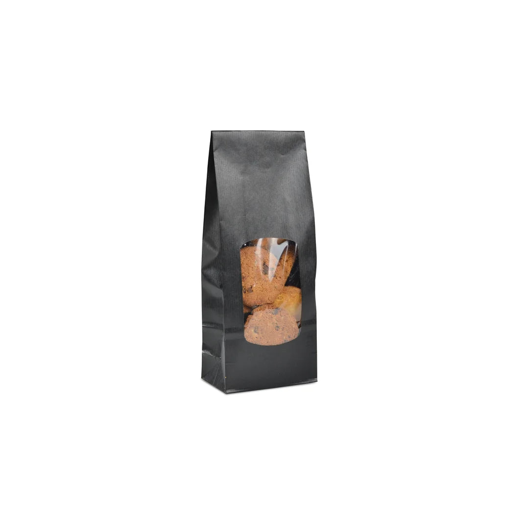 Sachet SOS kraft noir vergé avec fenêtre transparente 10+5,5×29 cm apte contact alimentaire