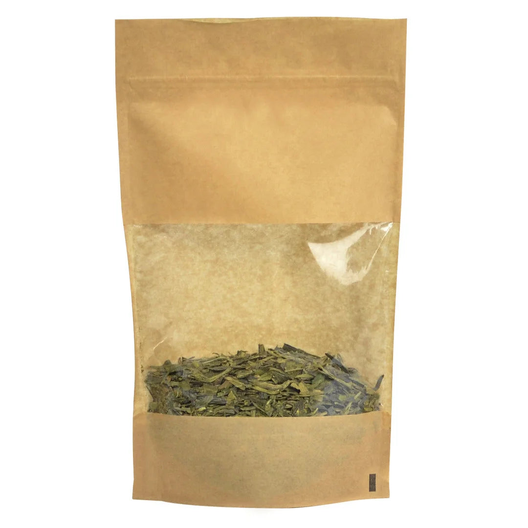 Sachet zip kraft fenêtre pour épicerie fine, idéal pour fruits secs, épices et thés en vrac