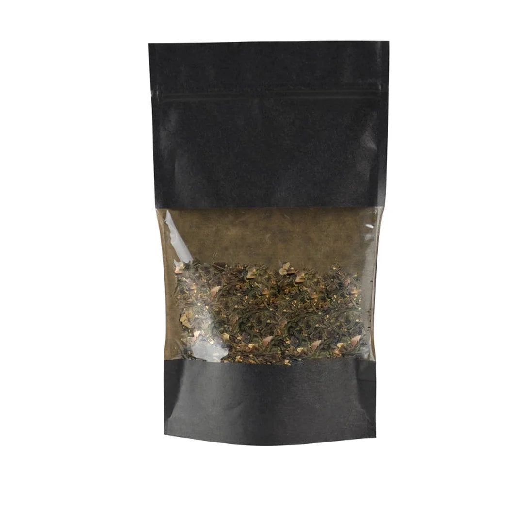 Sachet zip noir avec fenêtre apte au contact alimentaire secs et gras