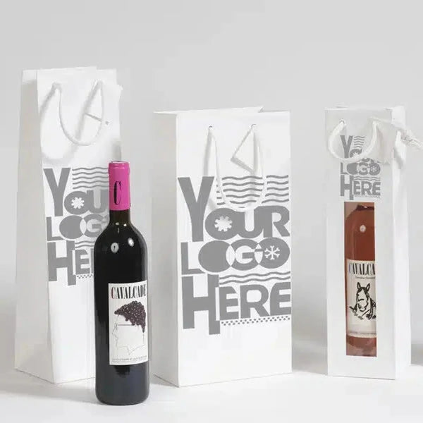 Sacs papier blanc naturel personnalisés format bouteille pour cavistes et épiceries fines