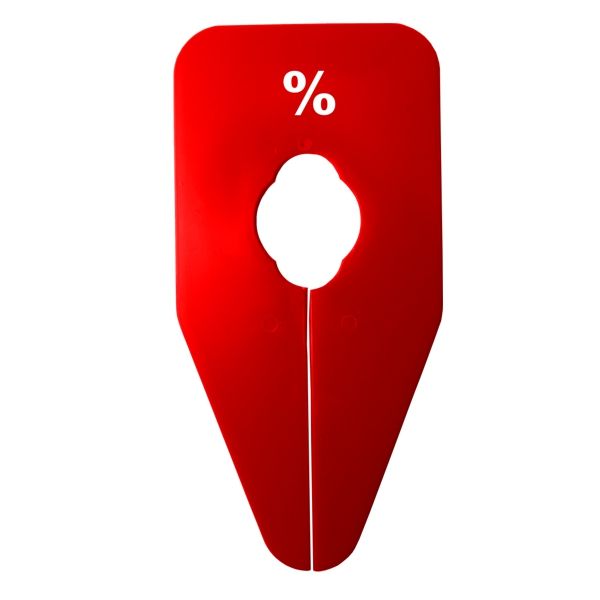 séparateur rouge pour portant avec impression % pour repérage des promotions