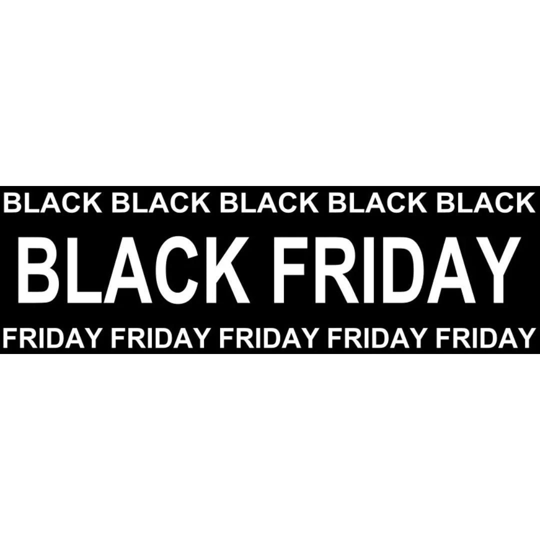 Signalétique Black Friday banderole 15 cm en vitrine de boutique, fond noir haute visibilité