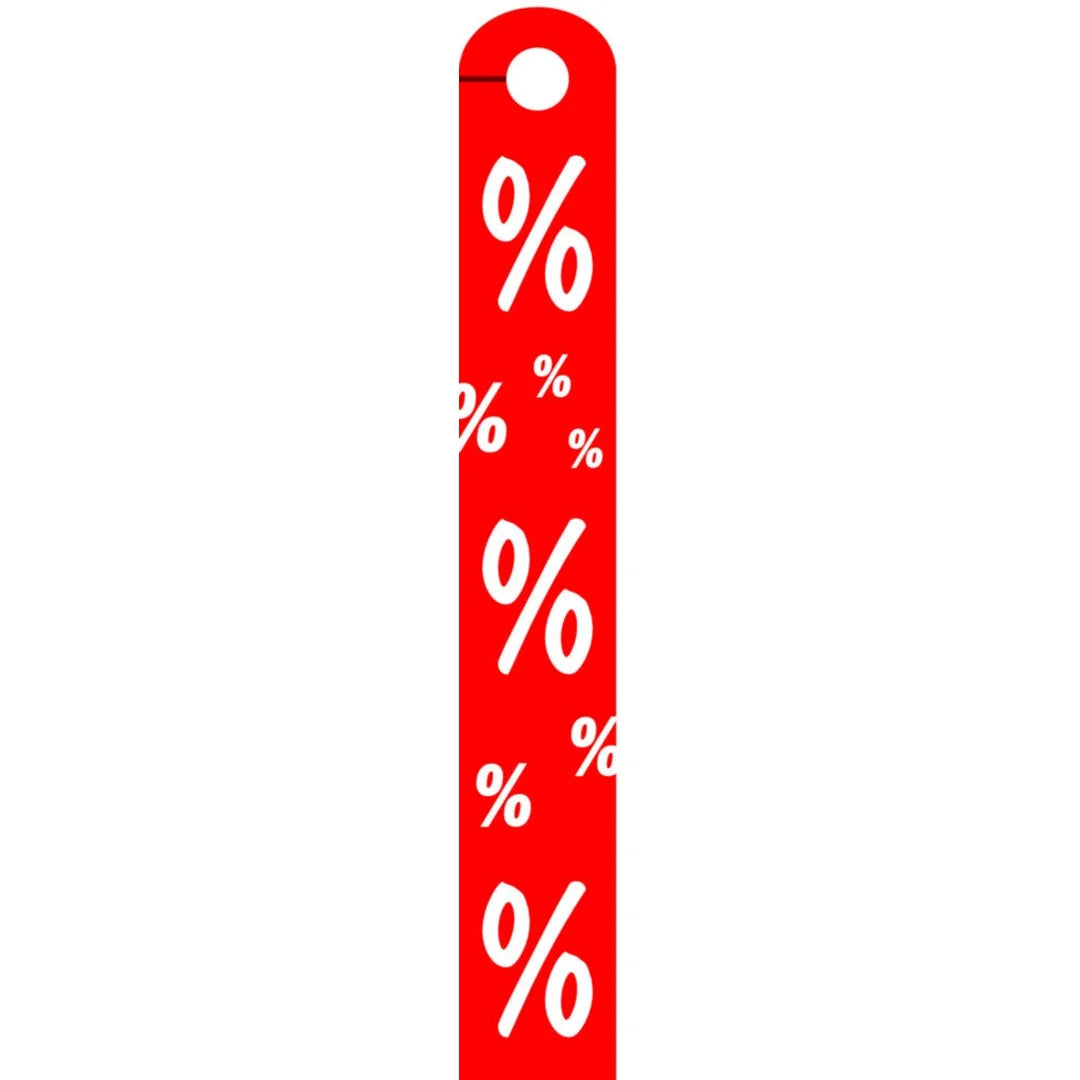 Panneau signalétique % à suspendre en PVC double-face 10x68 cm pour portant vêtement magasin