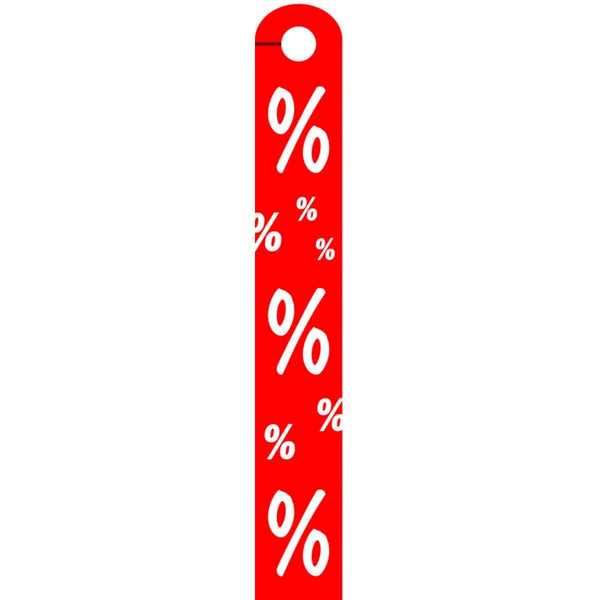 Panneau signalétique % à suspendre en PVC double-face 10x68 cm pour portant vêtement magasin
