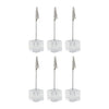 Lot de 6 socles acryliques avec pince métal pour ardoise ou carton d'information, base transparente 2,5 x 2,5 x H 10,5 cm