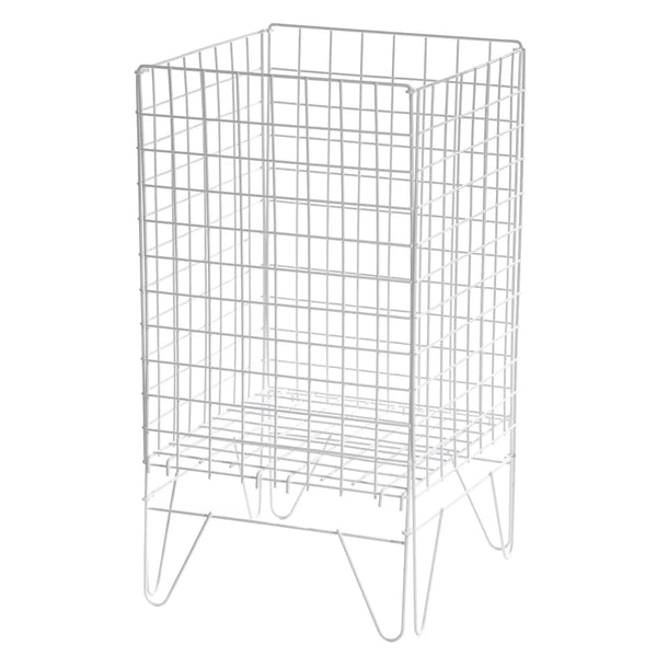 Soldeur corbeille pliable en métal laqué blanc mat 75×43 cm, fond réglable, bac promotionnel pour magasin