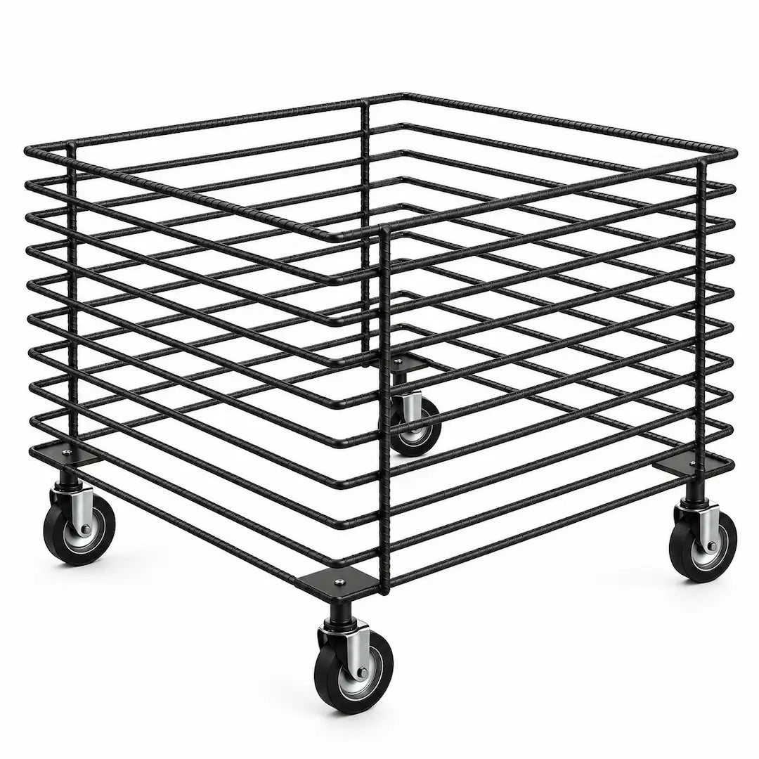 Grand soldeur panier bas à roulettes sans plateau, grille métallique ouverte Ø 6 mm pour magasin