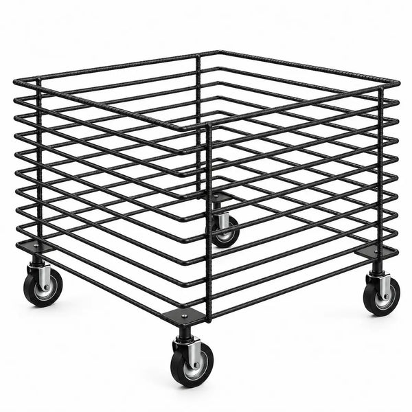 Grand soldeur panier bas à roulettes sans plateau, grille métallique ouverte Ø 6 mm pour magasin