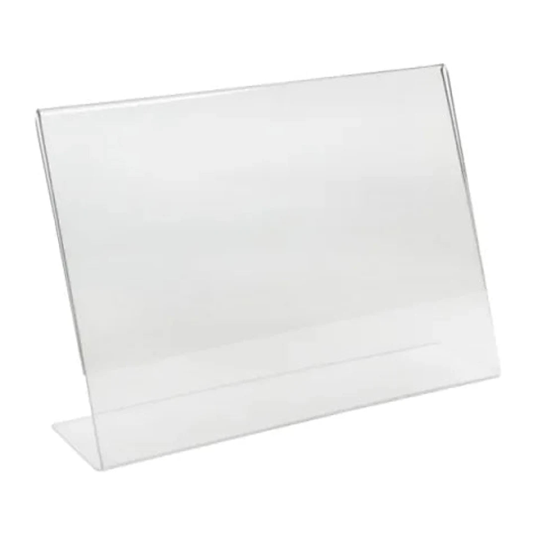 Support acrylique transparent incliné pour affichage paysage A4 A5, usage comptoir ou bureau