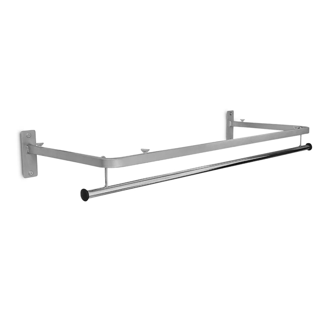 Support mural en aluminium peint pour rayon en verre avec barre penderie intégrée, largeur 90 cm