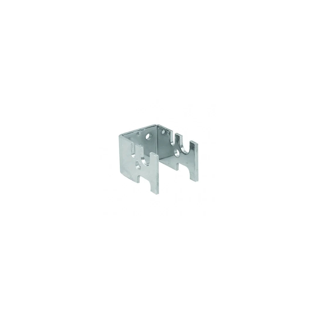 Support de fixation mural en métal chromé pour grille à mailles 5×5 cm, dimensions 3×3,7 cm