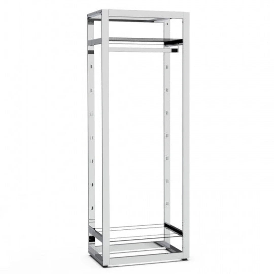 Système Bigshop H185 cm largeur 67 cm, configuration 2 rayons et 1 barre penderie, finition chromée