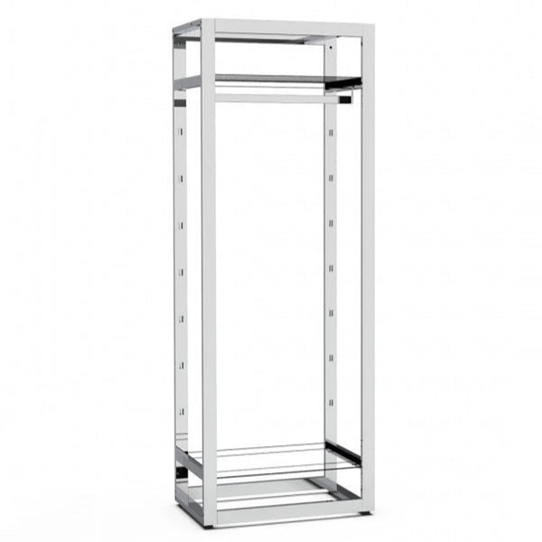 Système Bigshop H185 cm largeur 67 cm, configuration 2 rayons et 1 barre penderie, finition chromée