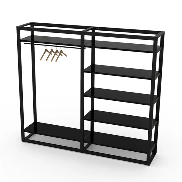 Système Bigshop H185 cm largeur 107 cm, configuration 5 rayons, finition noir mat
