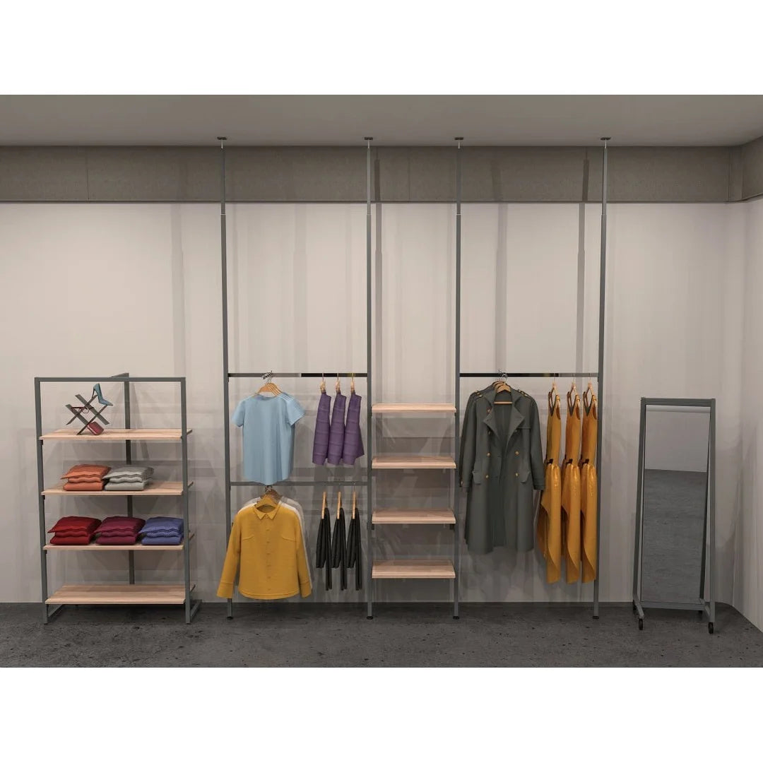 Système de rayonnage sol-plafond Triplo en acier pour présentation en magasin