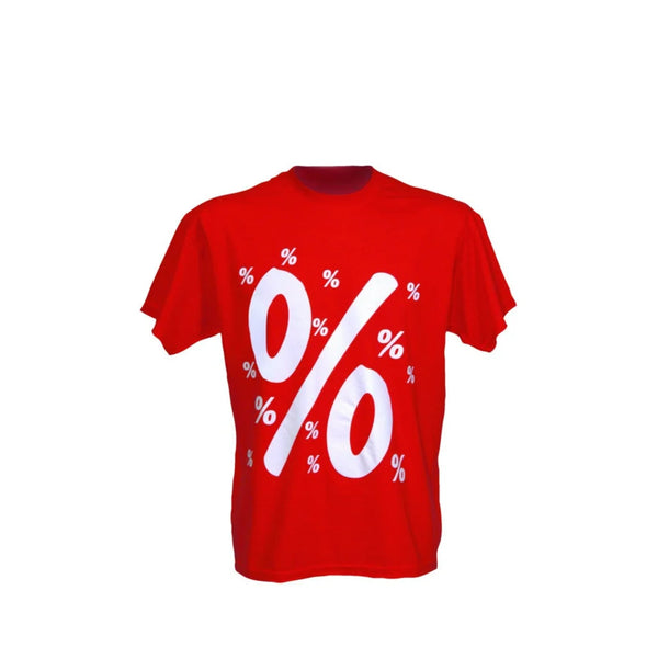 T-shirt coton taille L avec signe % pour habiller un mannequin vitrine en période de soldes