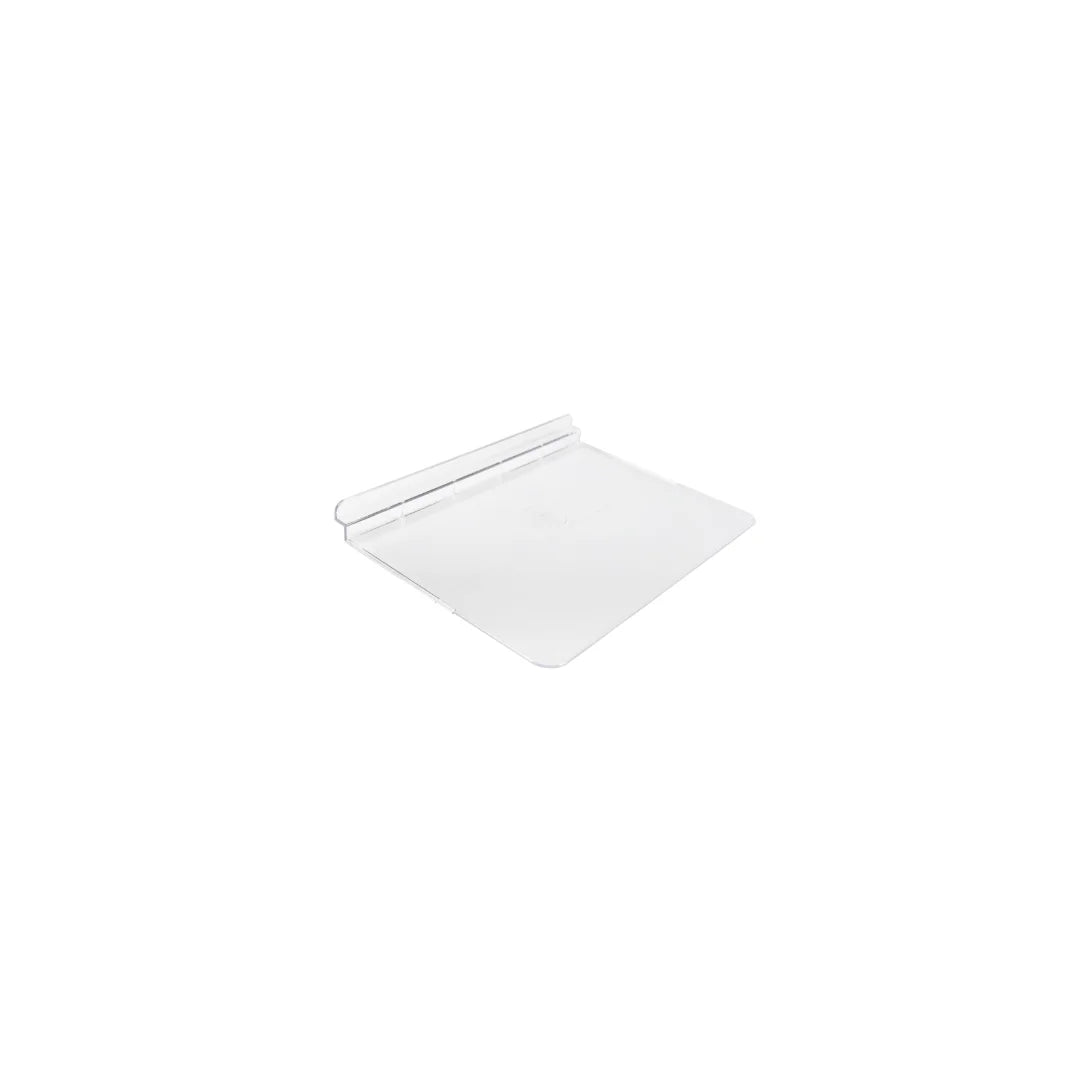 Deux formats de tablette à chaussure transparente pour panneaux rainurés, 25x10.8 cm et 25x18 cm