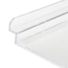 Détail de la tablette à chaussure en polystyrène transparent sur panneau rainuré, vue rapprochée
