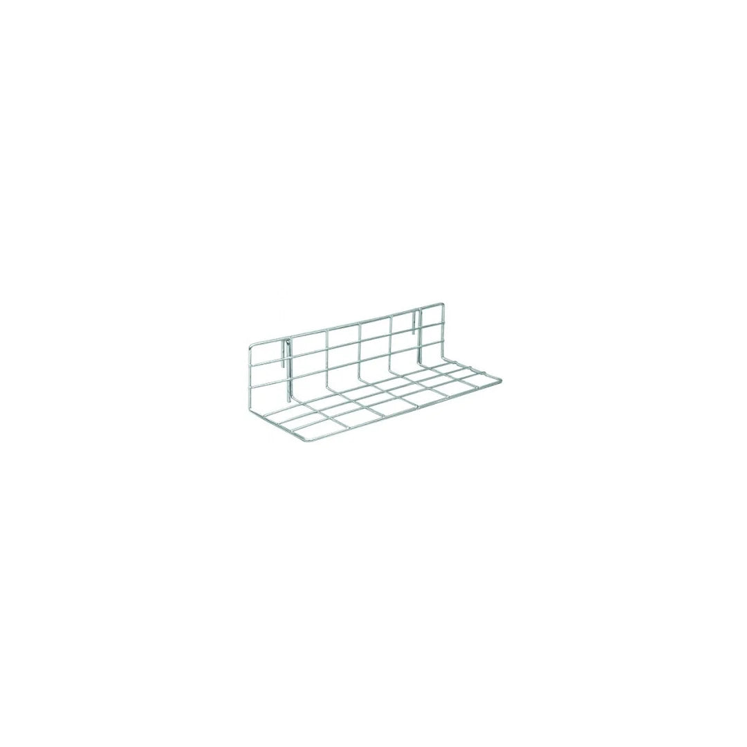 Tablette grille acier chromé 125×325 mm pour présentation chaussures sur grilles Ø 25 mm en boutique