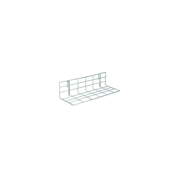 Tablette grille acier chromé 125×325 mm pour présentation chaussures sur grilles Ø 25 mm en boutique