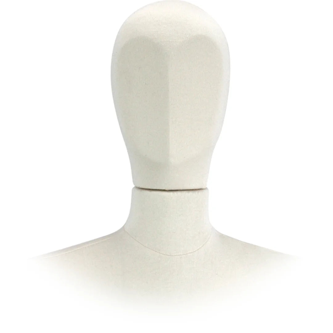 Tête femme pour buste de couture Vendôme en mousse polyuréthane rigide recouverte de jersey coton écru