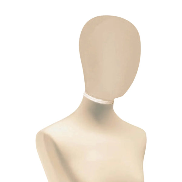 Tête femme écrue pour buste de couture Vetrina, jersey écru et bague de fixation en bois naturel