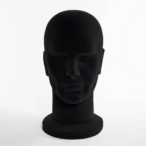 Tête de présentation homme floquée noir H33 cm – présentoir chapeau casquette lunettes magasin