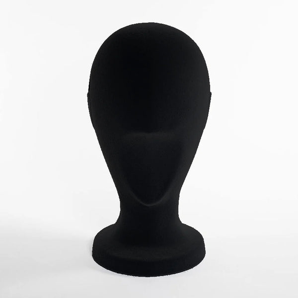 Tête de présentation unisexe floquée velours noir, hauteur 30 cm, pour bonnets et lunettes en vitrine
