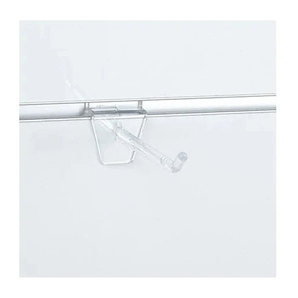 Transparenter Acryl-Blisterhaken mit Blisterware auf Lamellenwand