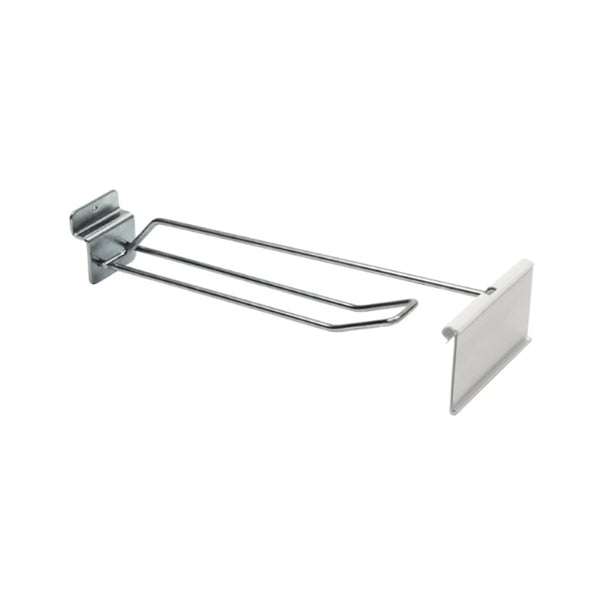 Tige porte-blister double en métal chromé pour panneau rainuré avec barre en T pour porte-étiquette
